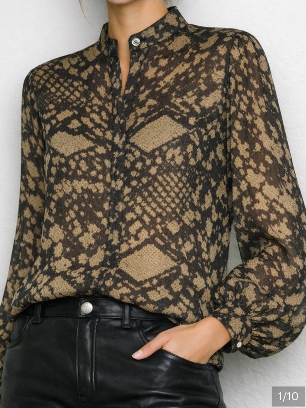 Pierre Balmain 100% Silk Sheer Snake Print Blouse Made in Italy IT 40 US 4